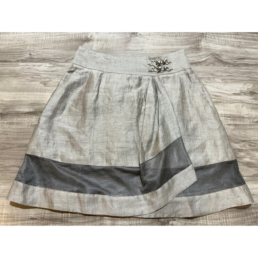 Emporio Armani Women's Metallic sheened Fabric Draped Front Overlay Mini Skirt-8